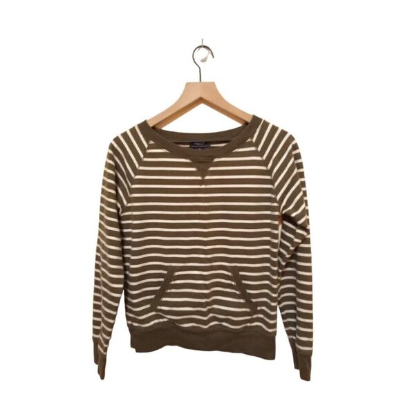 CHAPS Denim Olive Green Striped Long Raglan Sleeve Sweatshirt Sz S - Picture 1 of 7